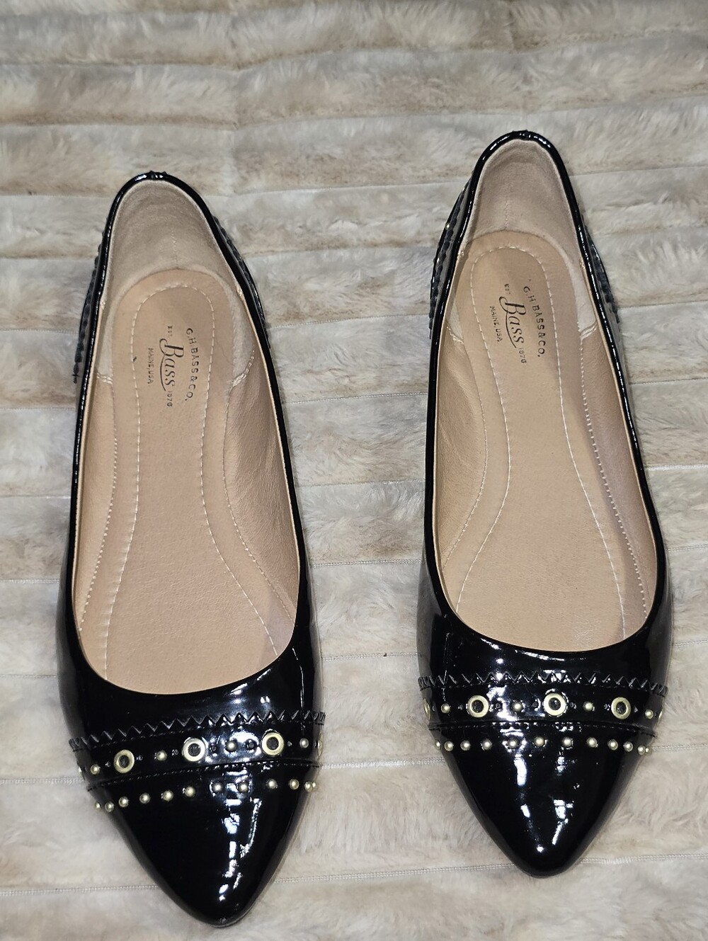 G.H. Bass & Co. Black Patent Leather Studded Pointed Toe Flats